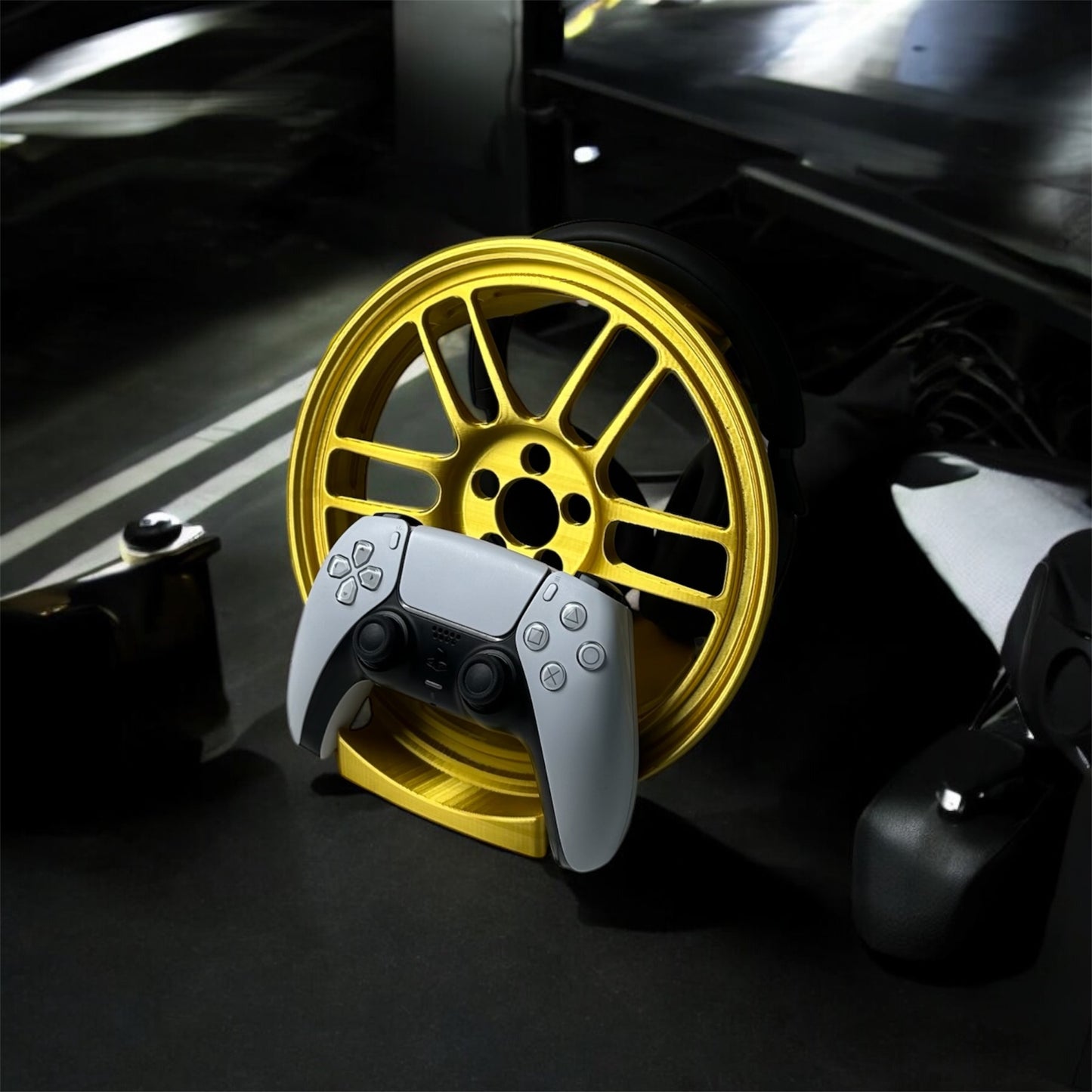 PS5 gold Wheel controller and headset stand
